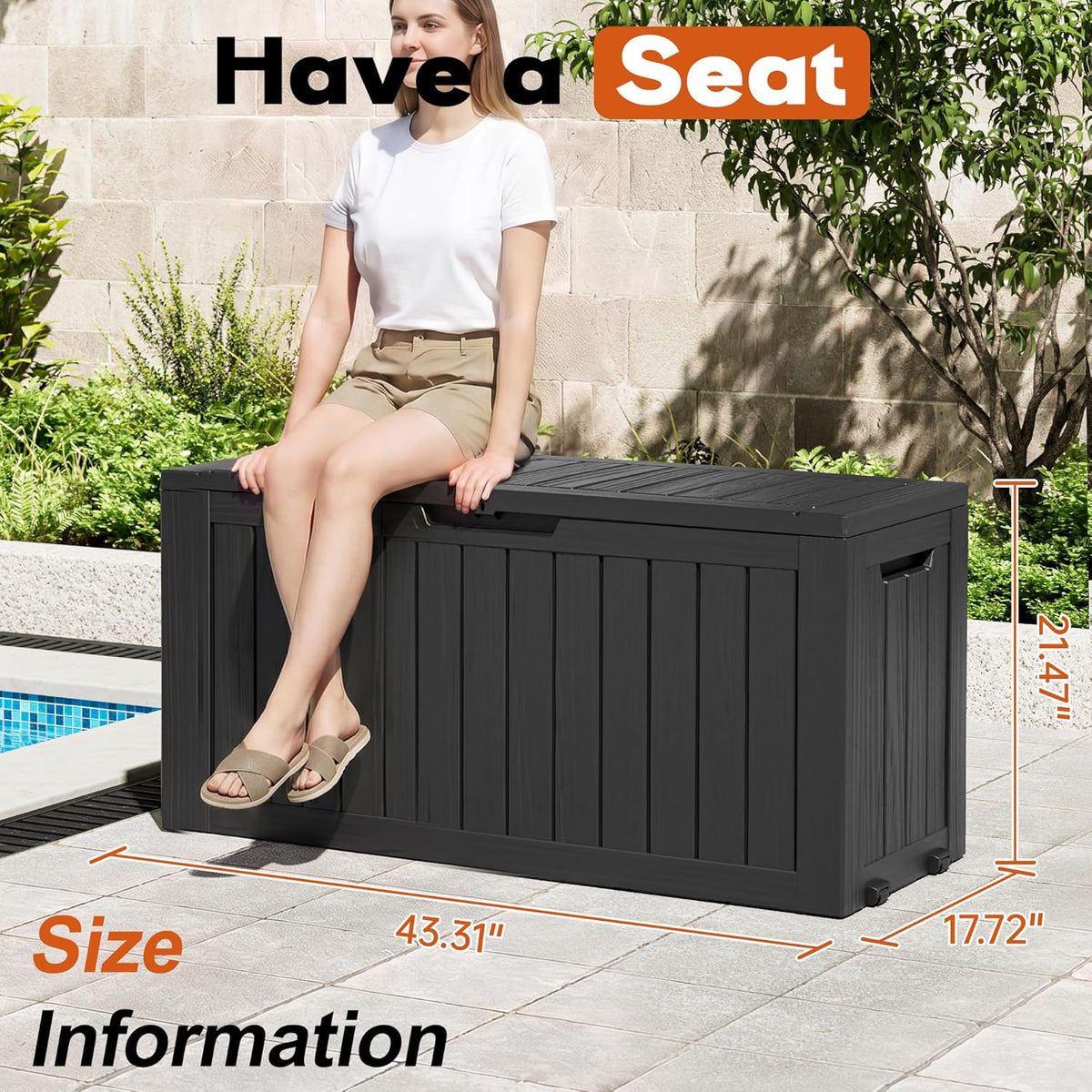 Outdoor Storage Deck Box – Waterproof Resin Storage Box with Lockable Lid for Patio, Garden, Pool & Porch, 50/85/120 Gallon