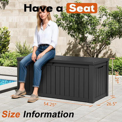 Outdoor Storage Deck Box – Waterproof Resin Storage Box with Lockable Lid for Patio, Garden, Pool & Porch, 50/85/120 Gallon
