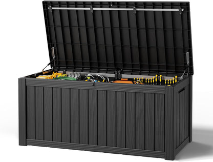Outdoor Storage Deck Box – Waterproof Resin Storage Box with Lockable Lid for Patio, Garden, Pool & Porch, 50/85/120 Gallon