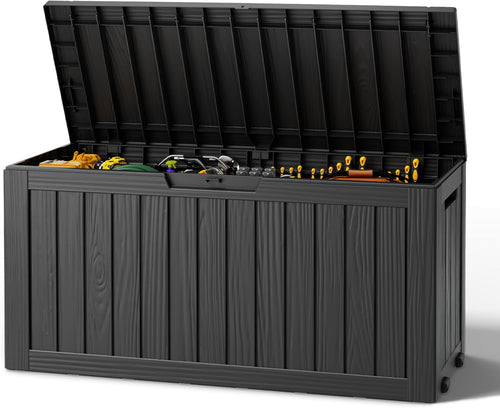 Outdoor Storage Deck Box – Waterproof Resin Storage Box with Lockable Lid for Patio, Garden, Pool & Porch, 50/85/120 Gallon