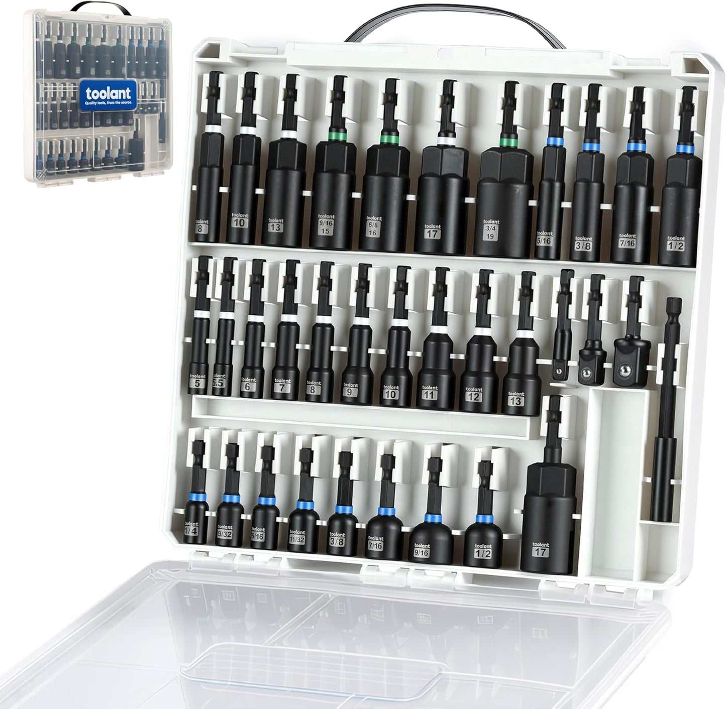34-Piece Magnetic Nut Driver Set – Deep Nut Drivers, Impact Socket Adapters & Wing Nut Driver with Magnetic Tips and Storage Case