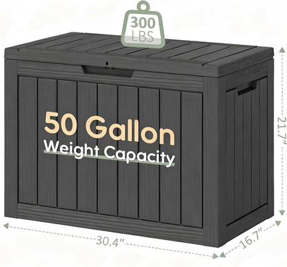 Outdoor Storage Deck Box – Waterproof Resin Storage Box with Lockable Lid for Patio, Garden, Pool & Porch, 50/85/120 Gallon