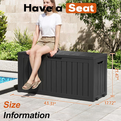 Outdoor Storage Deck Box – Waterproof Resin Storage Box with Lockable Lid for Patio, Garden, Pool & Porch, 50/85/120 Gallon