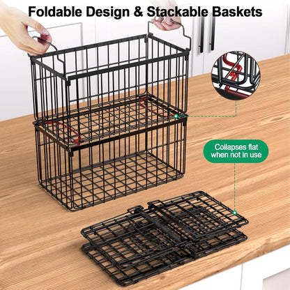 Freezer Organizer Bins, 2/4/6 Pack Stackable Chest Freezer Storage Baskets with Handles, Foldable Metal Bins for 5–7 Cu. Ft. Deep Freezers