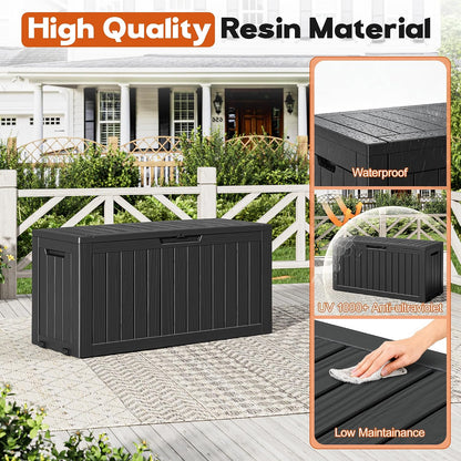 Outdoor Storage Deck Box – Waterproof Resin Storage Box with Lockable Lid for Patio, Garden, Pool & Porch, 50/85/120 Gallon