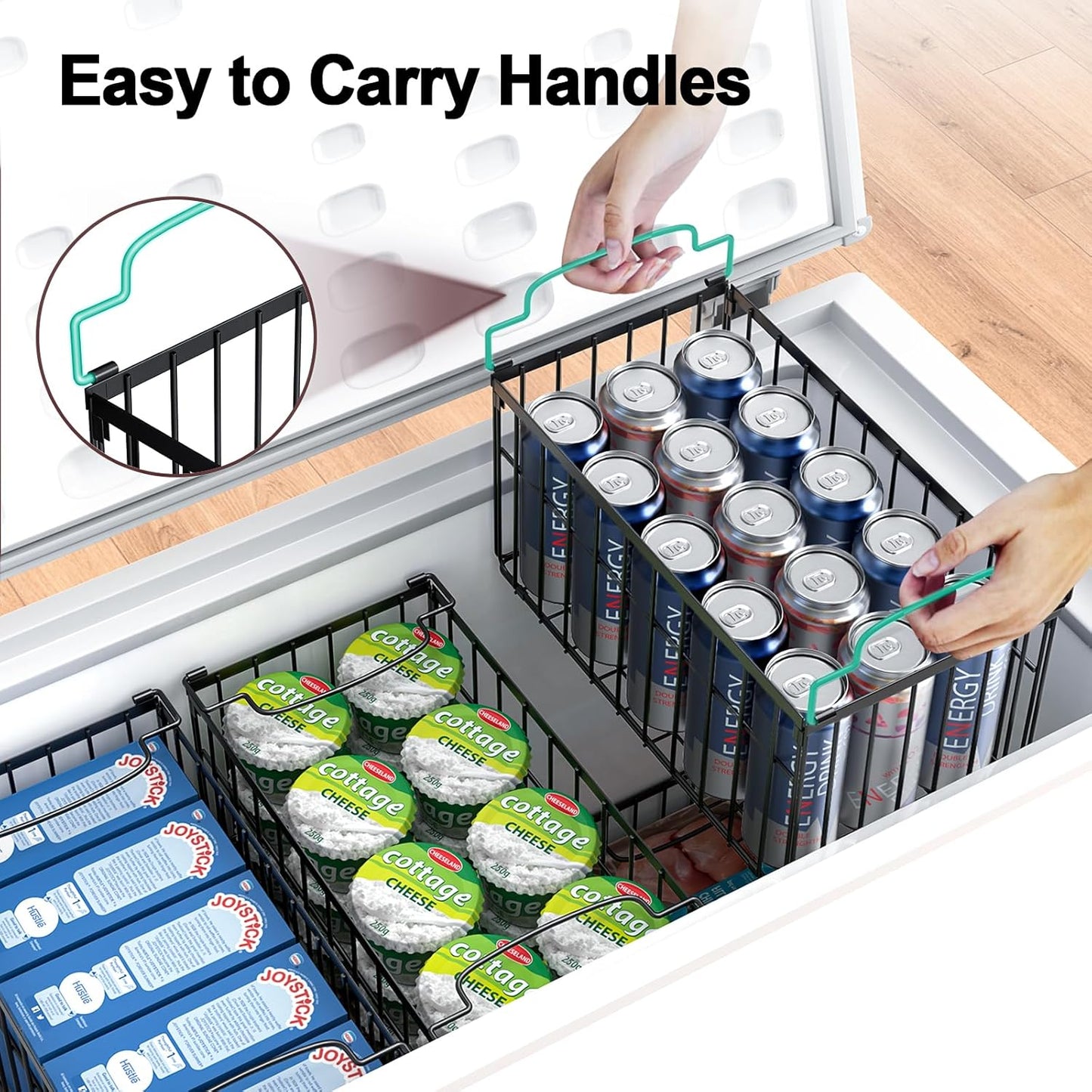 Freezer Organizer Bins, 2/4/6 Pack Stackable Chest Freezer Storage Baskets with Handles, Foldable Metal Bins for 5–7 Cu. Ft. Deep Freezers