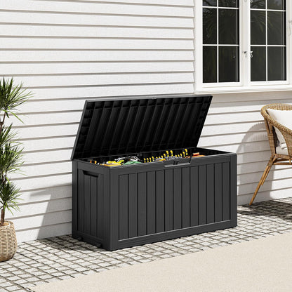 Outdoor Storage Deck Box – Waterproof Resin Storage Box with Lockable Lid for Patio, Garden, Pool & Porch, 50/85/120 Gallon