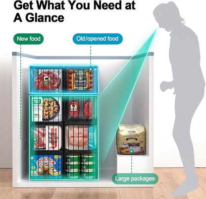 Freezer Organizer Bins, 2/4/6 Pack Stackable Chest Freezer Storage Baskets with Handles, Foldable Metal Bins for 5–7 Cu. Ft. Deep Freezers