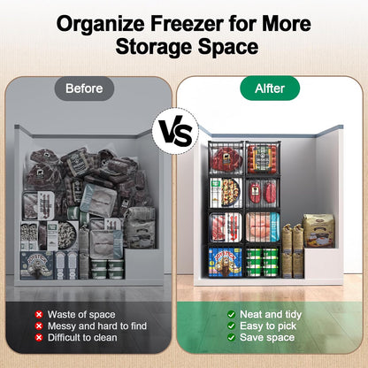 Freezer Organizer Bins, 2/4/6 Pack Stackable Chest Freezer Storage Baskets with Handles, Foldable Metal Bins for 5–7 Cu. Ft. Deep Freezers
