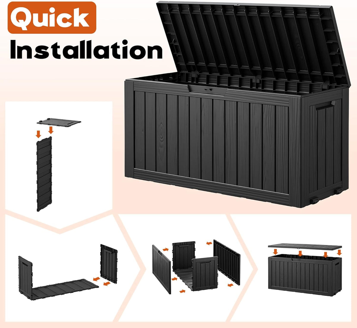 Outdoor Storage Deck Box – Waterproof Resin Storage Box with Lockable Lid for Patio, Garden, Pool & Porch, 50/85/120 Gallon