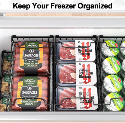 Freezer Organizer Bins, 2/4/6 Pack Stackable Chest Freezer Storage Baskets with Handles, Foldable Metal Bins for 5–7 Cu. Ft. Deep Freezers