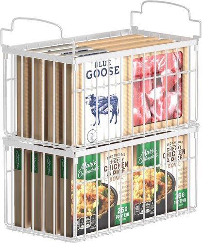 Freezer Organizer Bins, 2/4/6 Pack Stackable Chest Freezer Storage Baskets with Handles, Foldable Metal Bins for 5–7 Cu. Ft. Deep Freezers